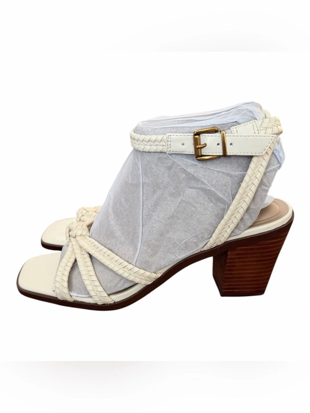 Giani Bernini Cream Braided Ankle-Strap Block‎ Heel Sandal